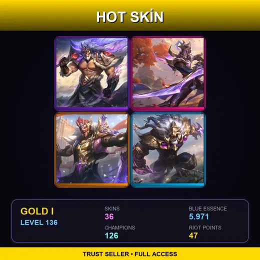 LAS | Victorious Tryndamere | Victorious Master Yi | Victorious Draven | Victorious Rengar | 36 Skin | 126 Champ | Gold I | Lv136 — Queen Ashe
