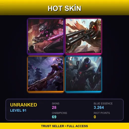 SG | PROJECT: Fiora | High Noon Jhin | Blood Moon Jhin | PROJECT: Jhin | 28 Skin | 69 Champ | Lv91
