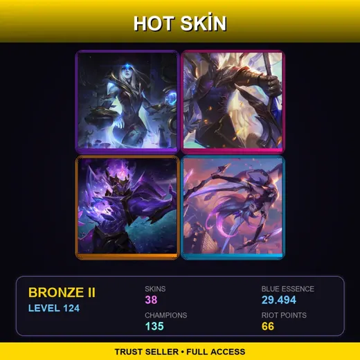 BR | Cosmic Queen Ashe | Victorious Aatrox | Dark Star Jarvan IV | Star Guardian Akali | 38 Skin | 135 Champ | Bronze II | Lv124