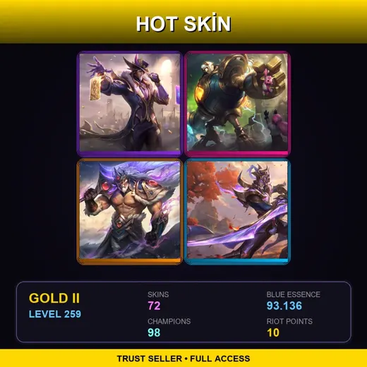 LAS | Victorious Twisted Fate | Victorious Blitzcrank | Victorious Tryndamere | Victorious Master Yi | 72 Skin | 98 Champ | Gold II | Lv259