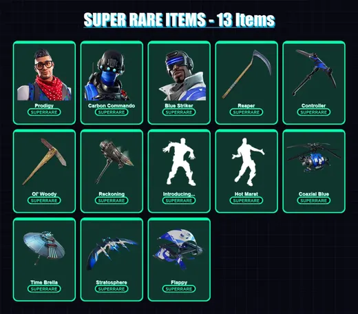 [PS4/PS5/XBOX/PC] | Prodigy | Carbon Commando | Blue Striker | Lynx | Frozen Love Ranger | 82 skin | 116 pickaxe | 100 emote | 94 glider | Lv1609