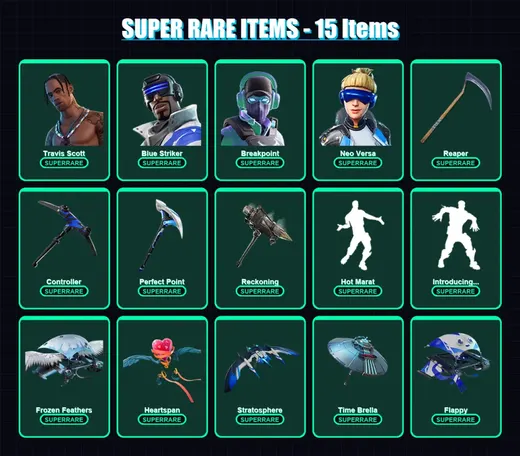 [PC/XBOX/PSN] | Travis Scott | Blue Striker | Breakpoint | Neo Versa | Fallen Love Ranger | 137 skin | 133 pickaxe | 118 emote | 127 glider | Lv2018