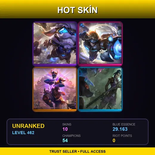 LAN | Hextech Ziggs | Pulsefire Ezreal | Three Honors Malzahar | Arcane Enforcer Caitlyn | 10 Skin | 54 Champ | Lv462