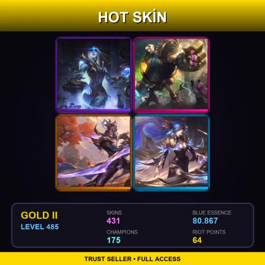 VN | Cosmic Queen Ashe | Victorious Blitzcrank | Victorious Master Yi | Victorious Sona | 431 Skin | 175 Champ | Gold II | Lv485