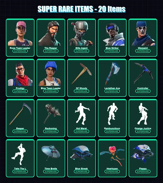 [PC/XBOX/PSN] | Rose Team Leader | The Reaper | Elite Agent | Blue Striker | Warpaint | 179 skin | 218 pickaxe | 168 emote | 167 glider | Lv3400