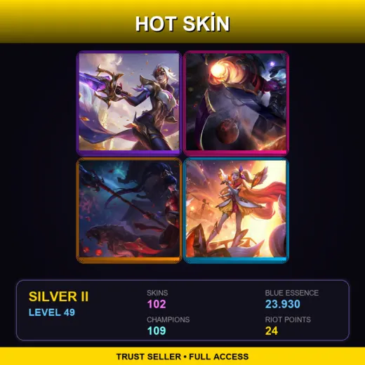 EUW | Victorious Fiora | Dark Star Varus | Warring Kingdoms Nidalee | Star Guardian Seraphine | 102 Skin | 109 Champ | Silver II | Lv49