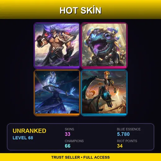 LAN | Victorious Tryndamere | Victorious Kog'Maw | Cosmic Lux | Odyssey Jinx | 33 Skin | 66 Champ | Lv68
