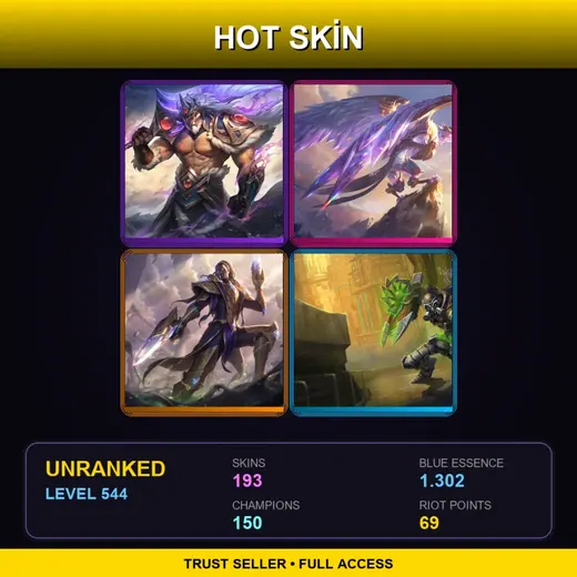 LAN | Victorious Tryndamere | Victorious Anivia | Victorious Lucian | Hextech Singed | 193 Skin | 150 Champ | Lv544