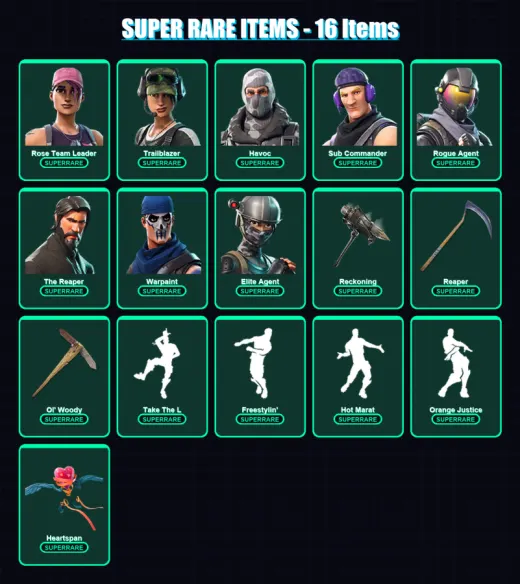 [PC/PSN] | Rose Team Leader | Trailblazer | Havoc | Sub Commander | Rogue Agent | 91 skin | 65 pickaxe | 95 emote | 66 glider | Lv780