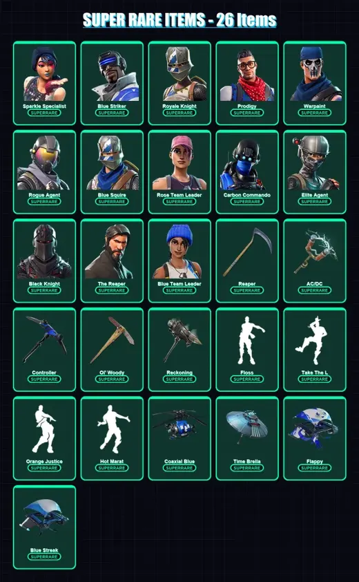 [PC/XBOX/PSN] | Sparkle Specialist | Blue Striker | Royale Knight | Prodigy | Warpaint | 111 skin | 105 pickaxe | 92 emote | 91 glider | Lv926