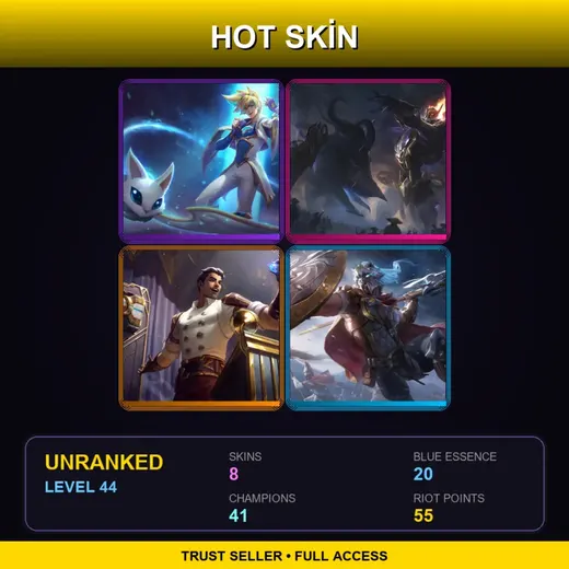LAS | Star Guardian Ezreal | Mecha Kingdoms Draven | Arcane Inventor Jayce | Glaive Warrior Pantheon | 8 Skin | 41 Champ | Lv44 — Hired Gun Lucian