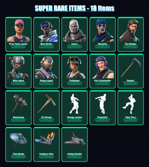 [PC] | Rose Team Leader | Blue Striker | Havoc | Warpaint | The Reaper | 184 skin | 152 pickaxe | 131 emote | 91 glider | Lv1042