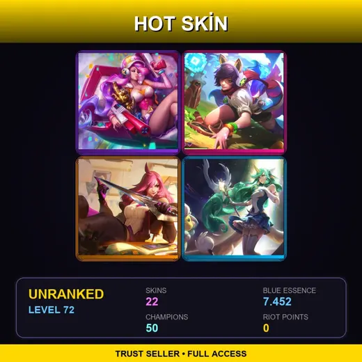 LAN | Battle Academia Katarina | Star Guardian Soraka | Arcade Miss Fortune | Arcade Ahri | 22 Skin | 50 Champ | Lv72