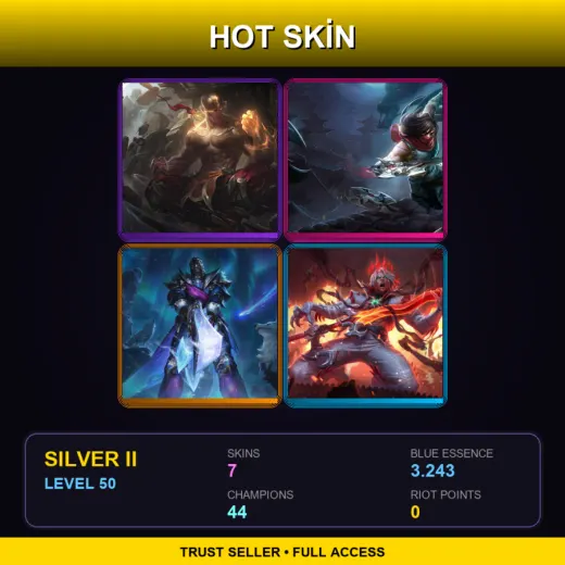 EUW | God Fist Lee Sin | Dragonblade Talon | Winterblessed Lucian | Dissonance of Pentakill Viego | 7 Skin | 44 Champ | Silver II | Lv50