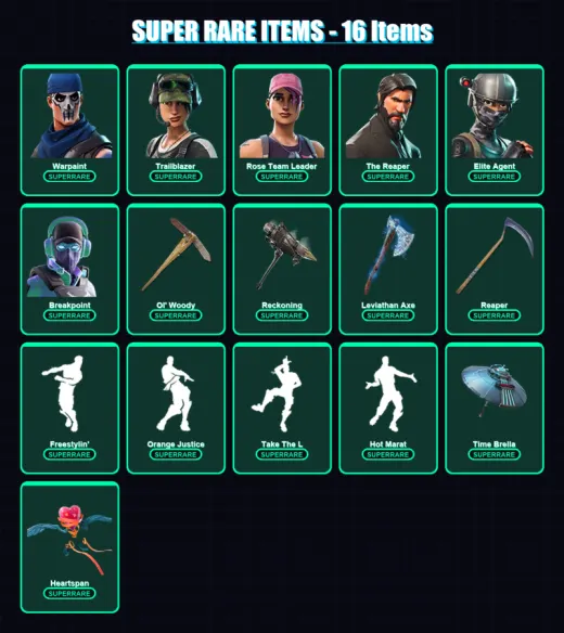 [PC/PSN] | Warpaint | Trailblazer | Rose Team Leader | The Reaper | Elite Agent | 165 skin | 180 pickaxe | 173 emote | 171 glider | Lv2761