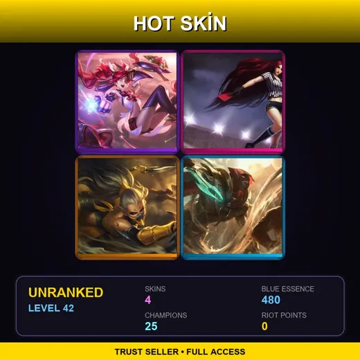 EUNE | Star Guardian Jinx | Red Card Katarina | Stinger Akali | Sand Wraith Pyke | 4 Skin | 25 Champ | Lv42