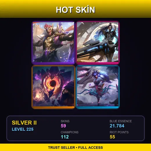 LAS | Victorious Draven | Spirit Blossom Kindred | Battle Academia Kayn | Dark Star Malphite | 59 Skin | 112 Champ | Silver II | Lv225