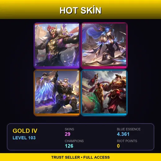 LAS | Victorious Draven | Victorious Sona | Victorious Braum | Warring Kingdoms Garen | 29 Skin | 126 Champ | Gold IV | Lv103