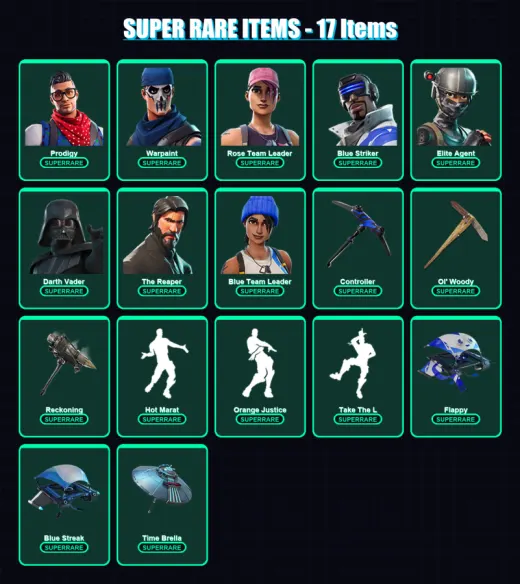 [PS4/PS5/XBOX/PC] | Prodigy | Warpaint | Rose Team Leader | Blue Striker | Elite Agent | 234 skin | 227 pickaxe | 168 emote | 184 glider | Lv2158