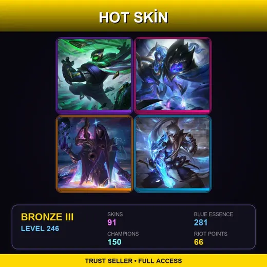 BR | Conqueror Jax | Battle Academia Wukong | Cosmic Matriarch Bel'Veth | Spirit Blossom Thresh | 91 Skin | 150 Champ | Bronze III | Lv246 — Dragon Guardian Galio