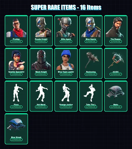 [PS4/PS5/XBOX/PC] | Prodigy | Royale Knight | Elite Agent | Blue Squire | The Reaper | 45 skin | 34 pickaxe | 51 emote | 42 glider | Lv662