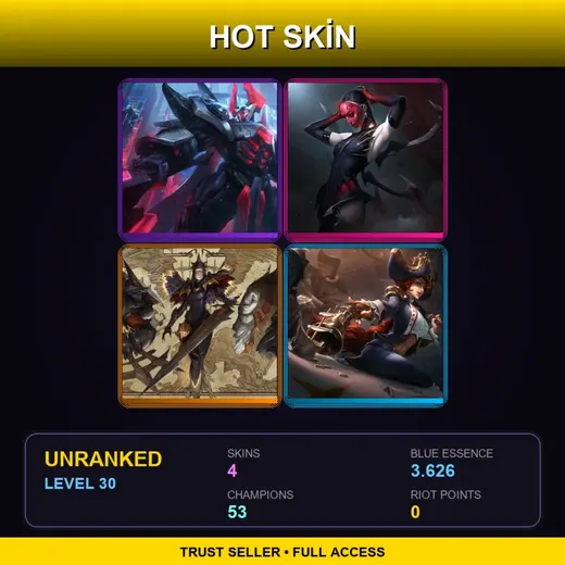 JP | PROJECT: Mordekaiser | Masque of the Black Rose Elise | Iron Inquisitor Kayle | Waterloo Miss Fortune | 4 Skin | 53 Champ | Lv30 — Waterloo Miss Fortune