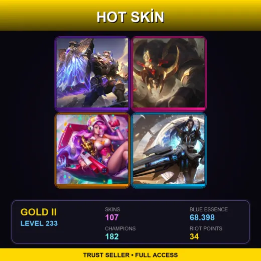 BR | Victorious Braum | Conqueror Alistar | Arcade Miss Fortune | Pulsefire Caitlyn | 107 Skin | 182 Champ | Gold II | Lv233