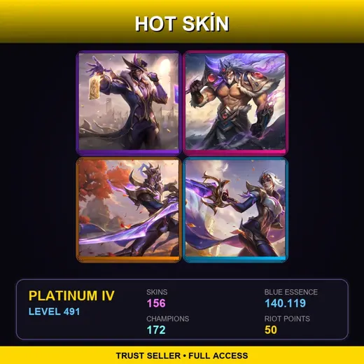 LAN | Victorious Twisted Fate | Victorious Tryndamere | Victorious Master Yi | Victorious Fiora | 156 Skin | 172 Champ | Platinum IV | Lv491