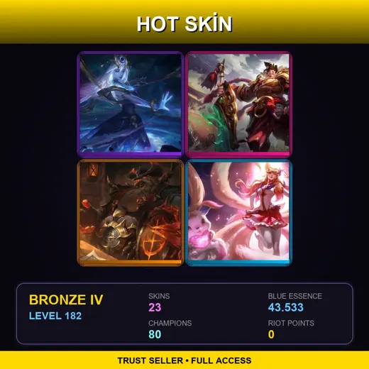 BR | Cosmic Lux | Warring Kingdoms Garen | High Noon Gragas | Star Guardian Ahri | 23 Skin | 80 Champ | Bronze IV | Lv182
