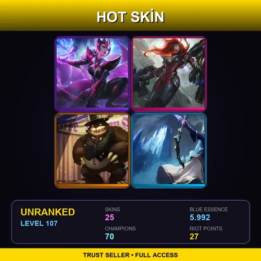 EUNE | Challenger Ahri | Gun Goddess Miss Fortune | Prom Queen Annie | Queen Ashe | 25 Skin | 70 Champ | Lv107