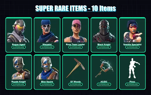 [PS4/PS5/PC] | Rogue Agent | Warpaint | Rose Team Leader | Black Knight | Sparkle Specialist | 10 skin | 8 pickaxe | 9 emote | 12 glider | Lv105