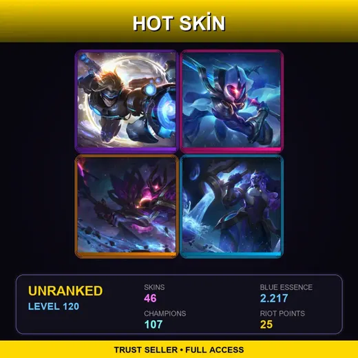 LAN | Cosmic Blade Master Yi | Dark Star Mordekaiser | Cosmic Invoker Illaoi | Spirit Blossom Ahri | 46 Skin | 107 Champ | Lv120