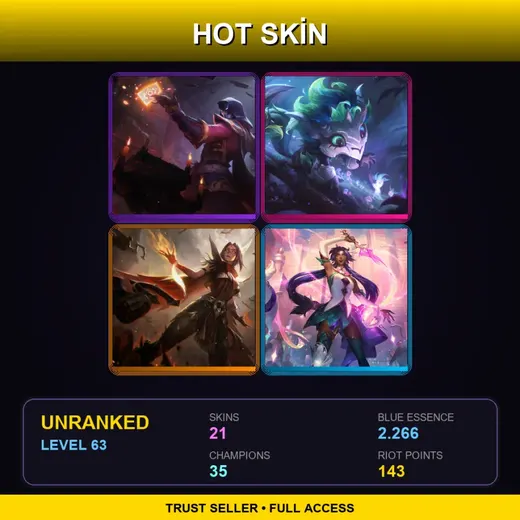 EUW | Blood Moon Twisted Fate | Elderwood Gnar | High Noon Irelia | Star Guardian Nilah | 21 Skin | 35 Champ | Lv63
