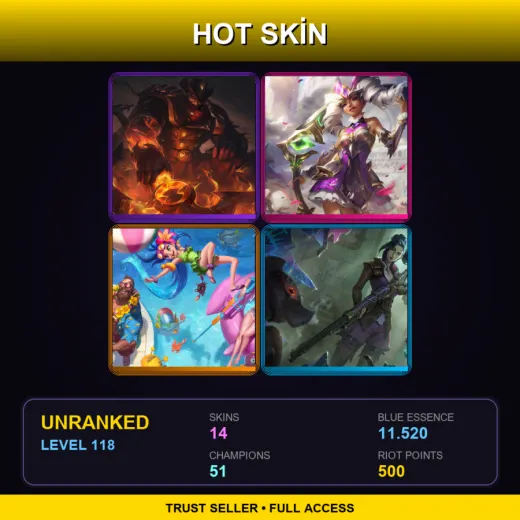 LAN | High Noon Darius | Battle Queen Qiyana | Pool Party Caitlyn | Arcane Enforcer Caitlyn | 14 Skin | 51 Champ | Lv118