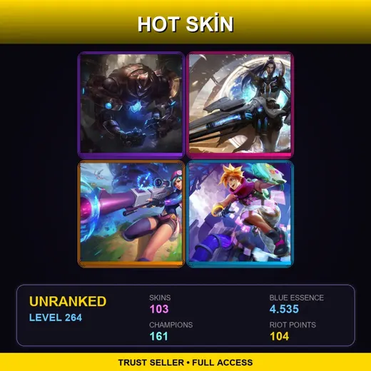 VN | Hextech Galio | Cosmic Huntress Nidalee | Star Guardian Ekko | Dark Star Karma | 103 Skin | 161 Champ | Lv264