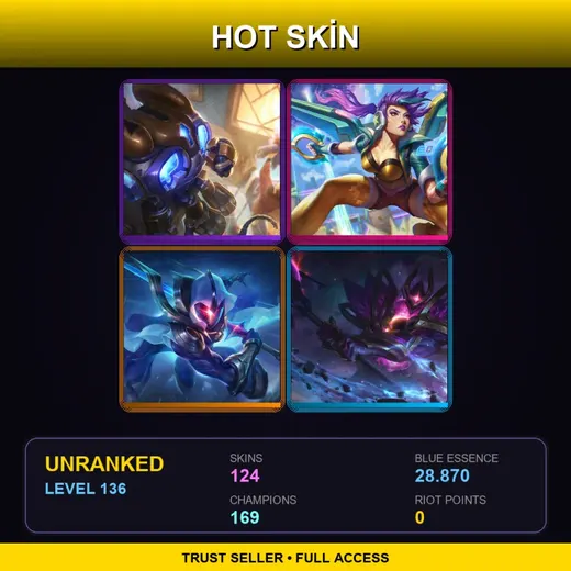 SG | Hextech Amumu | Spirit Blossom Evelynn | High Noon Mordekaiser | Battle Academia Caitlyn | 124 Skin | 169 Champ | Lv136