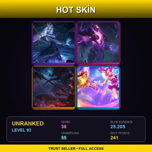 VN | Star Guardian Lux | Cosmic Lux | Dark Star Xerath | Elderwood Xayah | 38 Skin | 55 Champ | Lv92 — Huntress Sivir