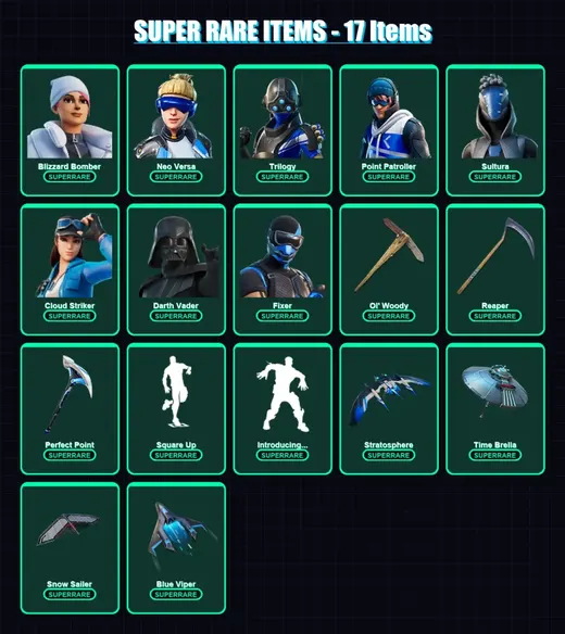 [PS4/PS5/XBOX/PC] | Blizzard Bomber | Neo Versa | Trilogy | Point Patroller | Sultura | 304 skin | 372 pickaxe | 259 emote | 292 glider | Lv5437