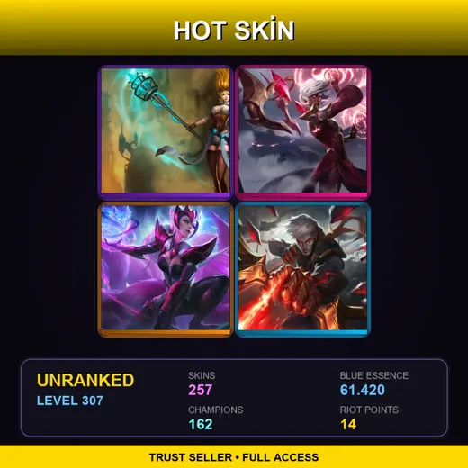 TW | Hextech Janna | Conqueror Karma | Challenger Ahri | Conqueror Varus | 257 Skin | 162 Champ | Lv307