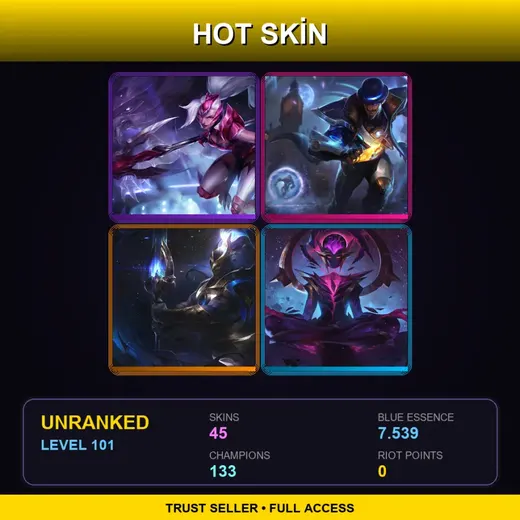VN | Challenger Nidalee | Cosmic Defender Xin Zhao | Pulsefire Twisted Fate | Blood Moon Tryndamere | 45 Skin | 133 Champ | Lv101 — Dragonslayer Jarvan Iv