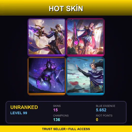 VN | Victorious Fiora | Battle Academia Caitlyn | Spirit Blossom Cassiopeia | Eternal Sword Yi | 15 Skin | 136 Champ | Lv99
