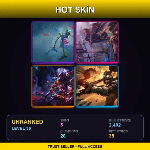 NA | Union Jack Fiddlesticks | Warrior Princess Sivir | SKT T1 Jax | Viscero Xin Zhao | 5 Skin | 28 Champ | Lv36