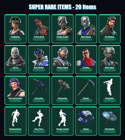 [PC/XBOX] | Trailblazer | Travis Scott | Royale Knight | Blue Squire | The Reaper | 87 skin | 54 pickaxe | 77 emote | 68 glider | Lv988