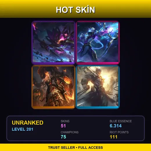 LAN | Dark Star Mordekaiser | High Noon Leona | Cosmic Hunter Varus | Lunar Emperor Thresh | 51 Skin | 75 Champ | Lv201
