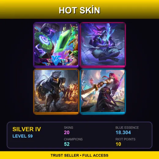 TR | Arcade Riven | Spirit Blossom Master Yi | PROJECT: Vi | Battle Academia Yone | 20 Skin | 52 Champ | Silver IV | Lv59