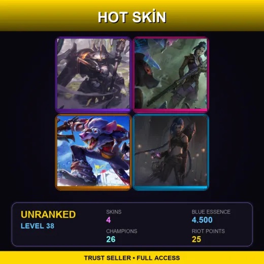 EUW | Mecha Kingdoms Jax | Arcane Enforcer Caitlyn | Whistler Village Twitch | Arcane Enemy Jinx | 4 Skin | 26 Champ | Lv38