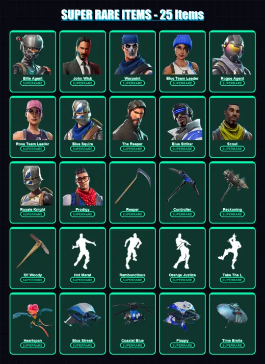 [PS4/PS5/PC] | Elite Agent | John Wick | Warpaint | Blue Team Leader | Rogue Agent | 87 skin | 81 pickaxe | 87 emote | 89 glider | Lv1165