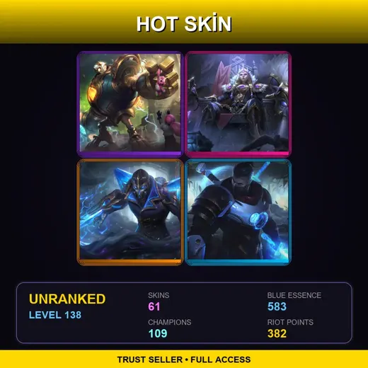 VN | Victorious Blitzcrank | Victorious Sejuani | Hextech Kassadin | Cosmic Defender Xin Zhao | 61 Skin | 109 Champ | Lv138