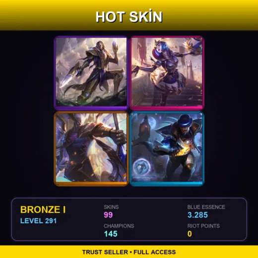 TR | Victorious Lucian | Victorious Orianna | Victorious Aatrox | Pulsefire Twisted Fate | 99 Skin | 145 Champ | Bronze I | Lv291