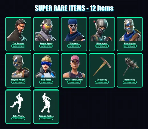 [PS4/PS5/XBOX/PC] | The Reaper | Rogue Agent | Warpaint | Elite Agent | Blue Squire | 87 skin | 92 pickaxe | 82 emote | 62 glider | Lv1055
